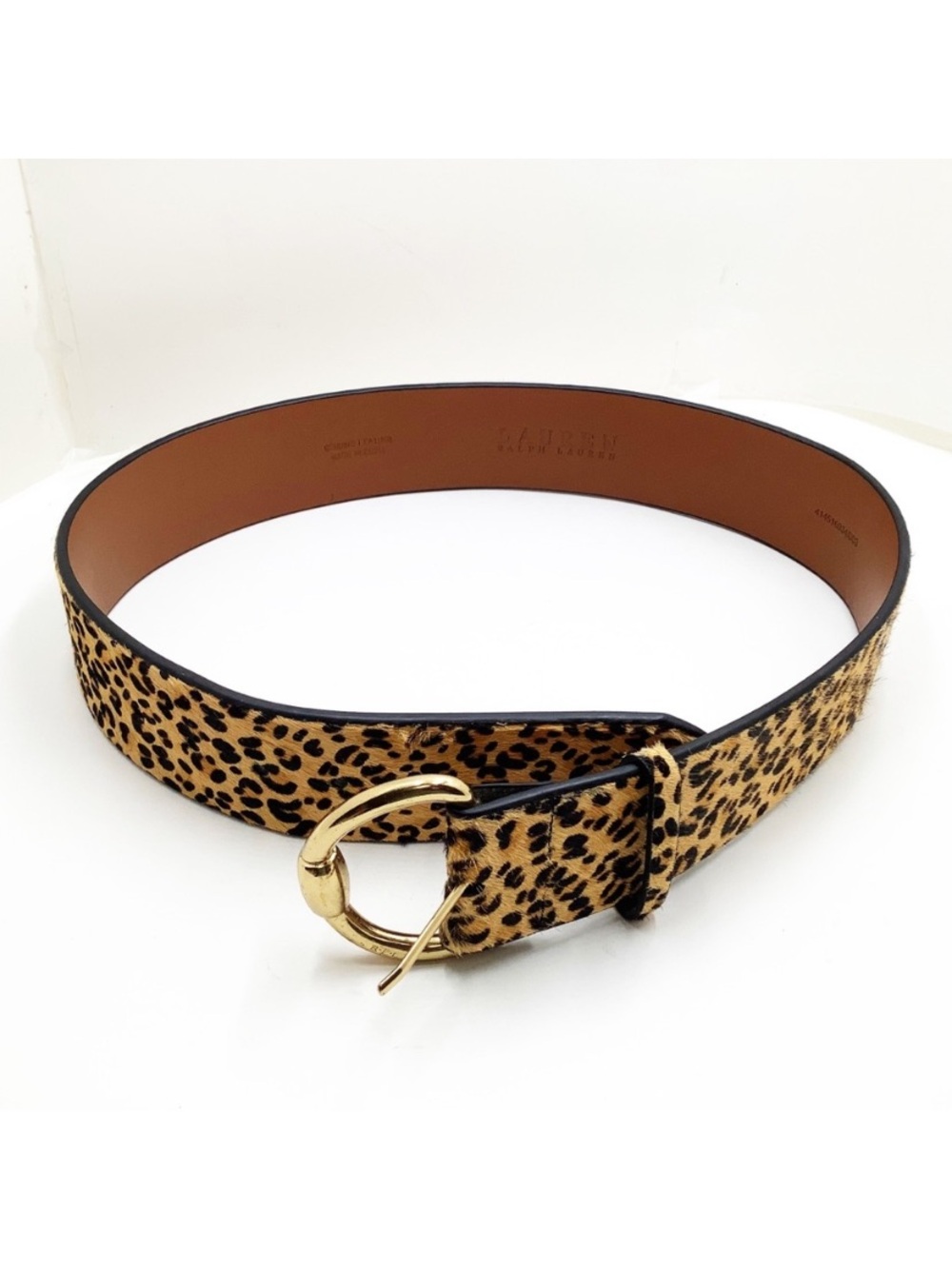 New Ralph Lauren Leather Leopard Print Calf Hair Belt Small Brown Black NWOT - Picture 3 of 12